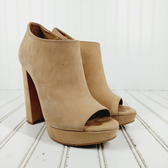 Aldo Cream Suede Leather Peep Toe High Block Heel Booties K152 - Picture 4 of 14